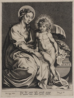 KG 17301
<br/>
Madonna met kind, zittend voor een kinderbed
<br/>
<em>Anoniem (17de eeuw)</em>